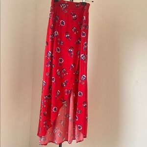 Express Red Maxi A-Line Skirt with High-Low Slit